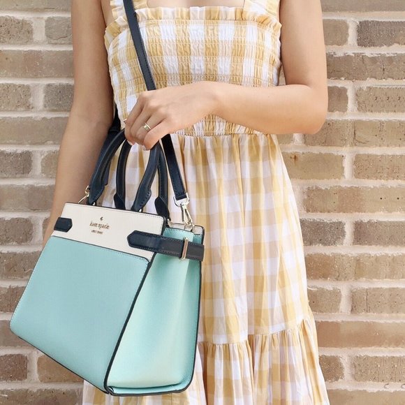 Kate Spade Top Zip Satchel Crossbody Poolside Multi Blue Colorblock - Picture 2 of 7